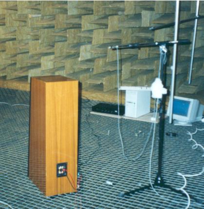 EA-140 high performance
                speaker (audiophile series) under anechoic chamber
                testing. (C) 1999 Euro Acoustics Oy Ltd.
